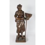 MARCEL DEBUT (1865-1933) FRENCH. A GOOD BRONZE FIGURE OF A YOUNG GIRL HOLDING A LOBSTER and carrying