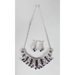 A SILVER SAPPHIRE SET DECO STYLE NECKLACE.