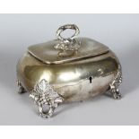 A CONTINENTAL SILVER .750 BOX AND COVER with fruiting vine handle and feet. 6ins long.