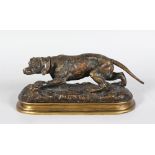 JULES MOIGNIEZ (1835-1894) FRENCH A good small bronze of a retriever, signed. 8.5ins long x 3.5ins