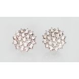 A GOOD PAIR OF 9ct GOLD DIAMOND CLUSTER EARRINGS.