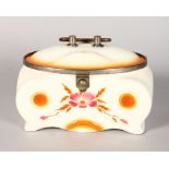 AN ART DECO DESIGN PORCELAIN SANDWICH BOX, orange band and flowers. 7ins long.