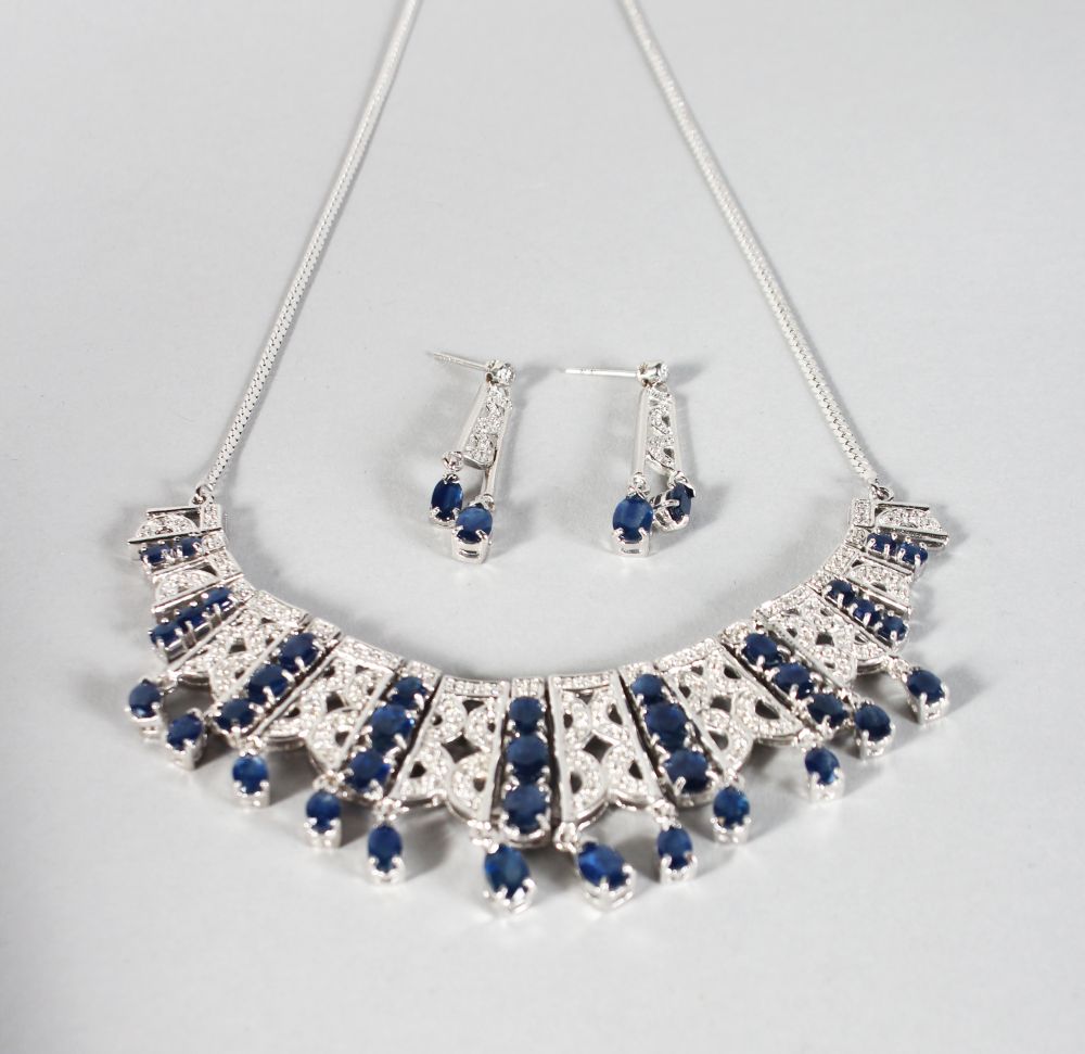 A SILVER SAPPHIRE SET DECO STYLE NECKLACE. - Image 2 of 2