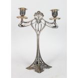 A WMF SILVER PLATED ART NOUVEAU TWIN BRANCH CANDELABRA. 12ins high.