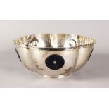 A VERY GOOD ART DECO "MALTESE" SILVER CIRCULAR SHAPED PUNCH BOWL inset with LAPIS LAZULI CIRCULAR