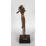KIM B. A BRONZE OF A WOMAN playing a violin. Signed. 9.5ins high.