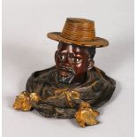 A COLD PAINTED BRONZE NEGRO ASHTRAY. 3.5ins high.