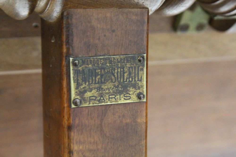 A 19TH CENTURY FRENCH MAHOGANY ADJUSTABLE READING TABLE, with tilting and rising top, on a turned - Image 4 of 4