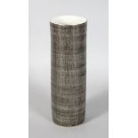 A CONICAL VASE by RUPERT SPIRA, dark grey matt glaze with fine white vertical line decoration,