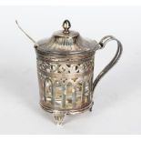 AN 18TH CENTURY FRENCH PIERCED SILVER MOUNTED POT with plain glass liner. Paris 1789.