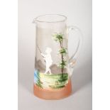 A MARY GREGORY FROSTED LEMONADE JUG, painted with a young boy fishing. 8ins high.