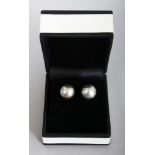 A PAIR OF LARGE YELLOW GOLD SOUTH SEA PEARL EARRINGS.