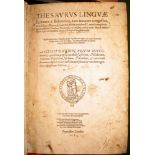 COOPER (Thomas) Thesaurus Linguae Romanae & Britannicae..., folio in 6's, title laid down, lacking a
