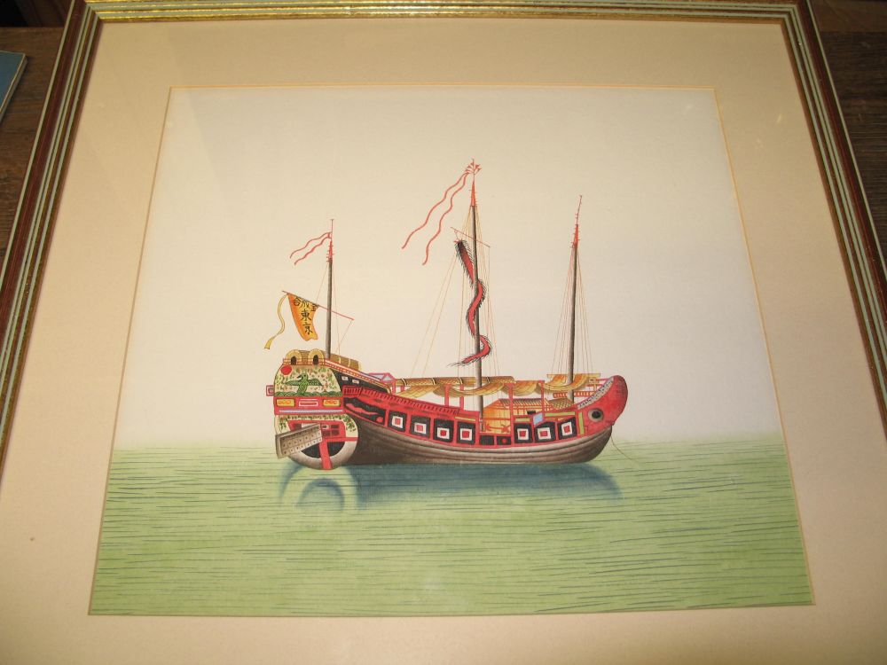 CHINESE JUNKS, set of 4 watercolour / gouache pictures, 13 x 14 inches, f &g, 1950's ? (4).