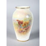 A ROYAL WORCESTER VASE, shape G461 painted with Highland Cattle by HARRY STINTON, signed date code