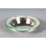 A CHINESE SILVER AND JADE CIRCULAR DISH "YAMANAKA". 3ins diameter.