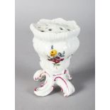 AN 18TH CENTURY MEISSEN PORCELAIN MULTI-STEM FLOWER VASE raised on four scrolling feet, painted with