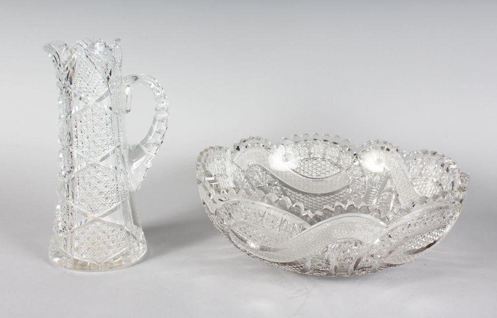 A SUPERB AMERICAN CUT GLASS JUG AND BOWL.