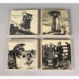 A SET OF FOUR VICTORIAN FIGURE TILES. 6ins square.