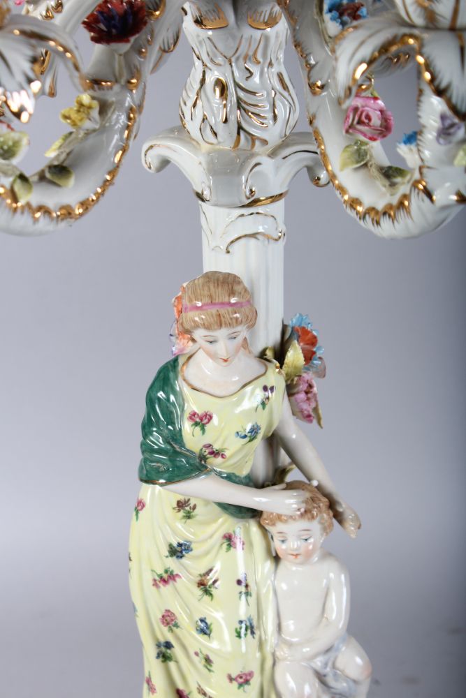 A LARGE PAIR OF MEISSEN DESIGN SEVEN LIGHT ENCRUSTED CANDELABRA, the stems with classical young - Image 2 of 6