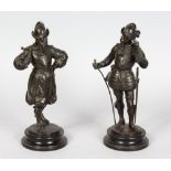 EMILE GUILLEMIN (1841-1907) FRENCH A PAIR OF BRONZE FIGURES OF EARLY FRENCH SOLDIERS. Signed, on a