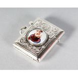 A .925 SILVER NOVELTY ENGRAVED VESTA with classical nude enamel.