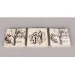 THREE WEDGWOOD SPECIAL FRENCH DESIGN TILES, Circa. 1875. 6ins square.