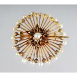 A GOOD RUSSIAN GOLD, DIAMOND AND PEARL STAR BROOCH.