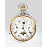 A SILVER AND ENAMEL FIVE DIAL POCKET WATCH.