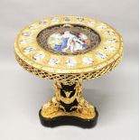 AN UNUSUAL SEVRES STYLE AND ORMOLU CENTRE TABLE, the centre inset with a circular porcelain plaque