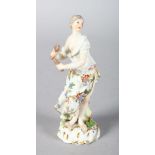 AN 18TH CENTURY MEISSEN MODEL OF A MUSE PLAYING THE CASTINETS, blue crossed swords to back of base.