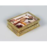 AN 18CT GOLD PLATED NUDE ENAMEL PILL BOX.