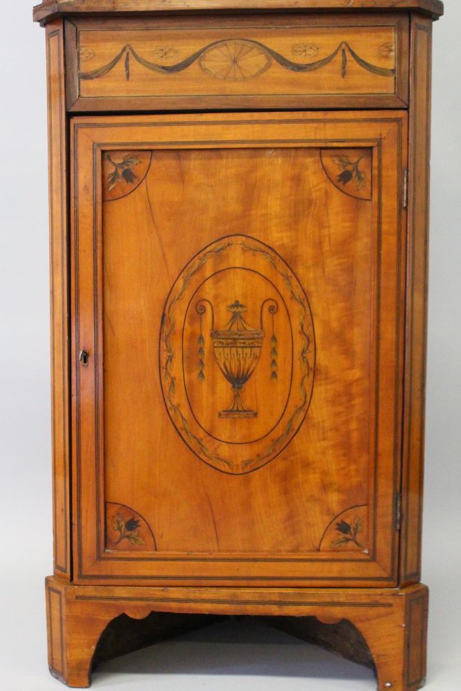 A SATINWOOD INLAID MARQUETRY LOW CORNER CABINET, LATE 19TH CENTURY, with floral marquetry - Image 3 of 3