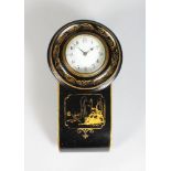A SMALL CHINESE LACQUERED CLOCK. 9ins long.