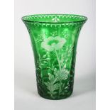 AN S. & W. GREEN INTAGLIO CUT FLOWER VASE. 10ins high.