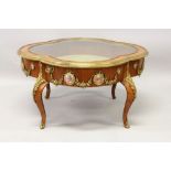 A GOOD FRENCH, KINGWOOD AND ORMOLU LOW VITRINE TABLE, 20TH CENTURY, of quatrefoil outline, the