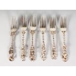 A SET OF SIX DUTCH SILVER FORKS with classical figure handles.