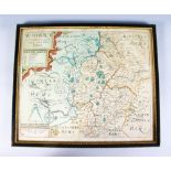 CHRISTOPHER SAXTON. A COLOURED FRAMED MAP OF WARWICK. 11ins x 14ins. From Page 29.