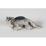 A SILVER NOVELTY FOX PIN CUSHION.