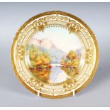 A ROYAL CROWN DERBY FINE PLATE painted and titled with a scene of High Tor, Matlock, Derbyshire,
