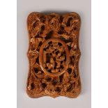 A CHINESE CARVED BOX WOOD CARD CASE.