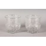 A SUPERB PAIR OF "FRISCHE" INTAGLIO CUT ICE PAILS, with a landscape design and windmills, one