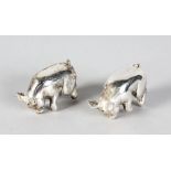 A PAIR OF NOVELTY .800 SILVER PIG SALT AND PEPPERS.