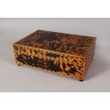 A GOOD 19TH CENTURY TORTOISESHELL SEWING BOX with fitted interior. 11ins wide.