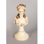 A GOOD SMALL CARVED IVORY FRENCH BUST OF A LADY. 4.5ins high.
