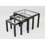 A NEST OF FRENCH VINTAGE TABLES by PIERRE VANDEL, CIRCA. 1970'S, in black lacquered metal with glass