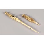 TWO NAPOLEONIC PRISONER OF WAR BONE SKEWERS.