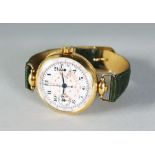A GOOD 18K GOLD GELFO WRISTWATCH with leather strap.