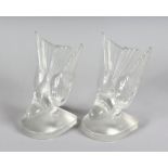 A GOOD PAIR OF LALIQUE BIRD BOOKENDS. Etched LALIQUE, FRANCE. 6ins high.