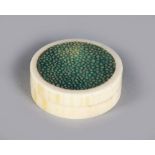 A SMALL SHAGREEN AND IVORY CIRCULAR PILL BOX.